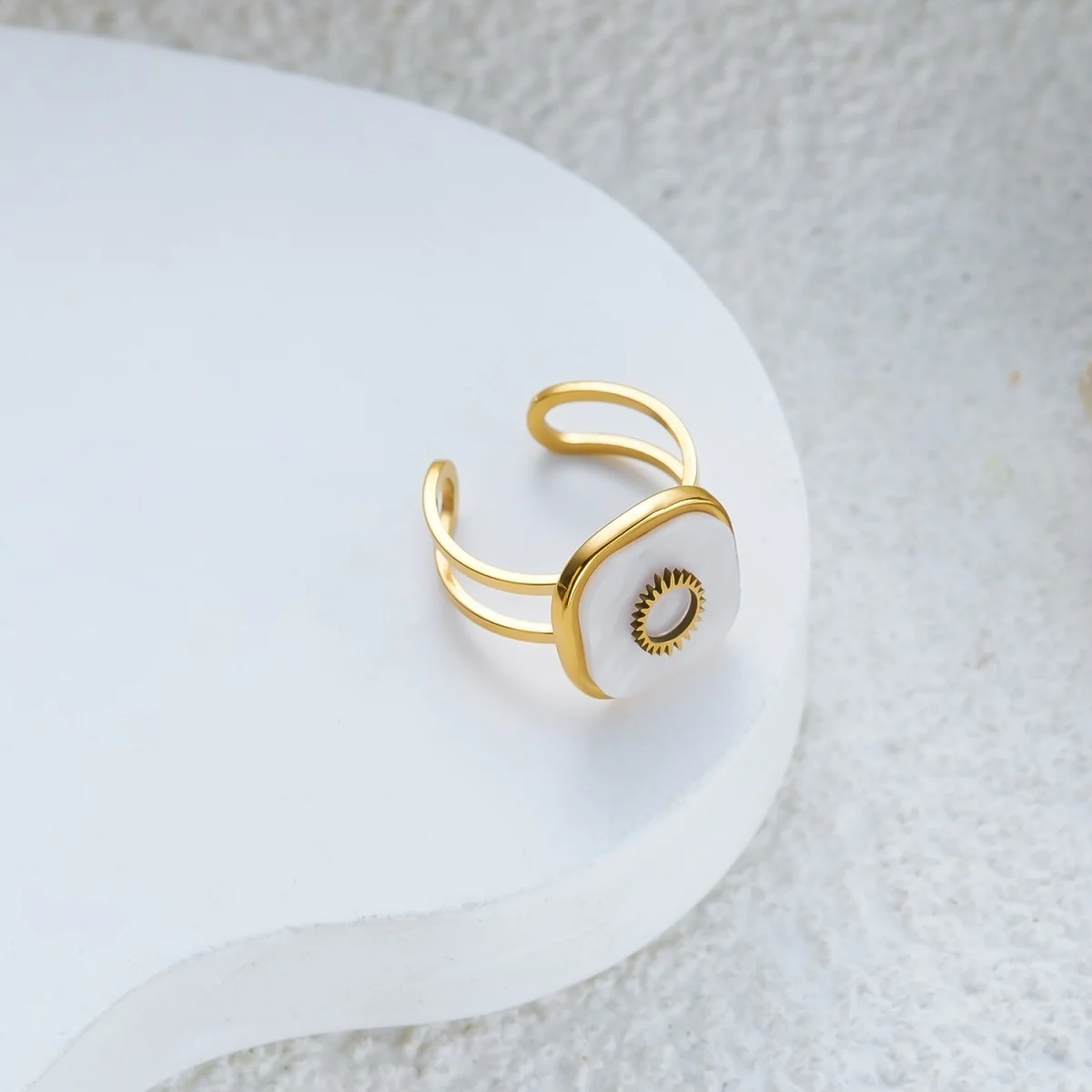 Ästhetische, natürliche Kieselsteine, spiralförmige, imitierte Perlen, strukturierte, gewellte Ringe für Damen und Herren, Edelstahl, geometrischer Ring, Schmuck. – Detail 22
