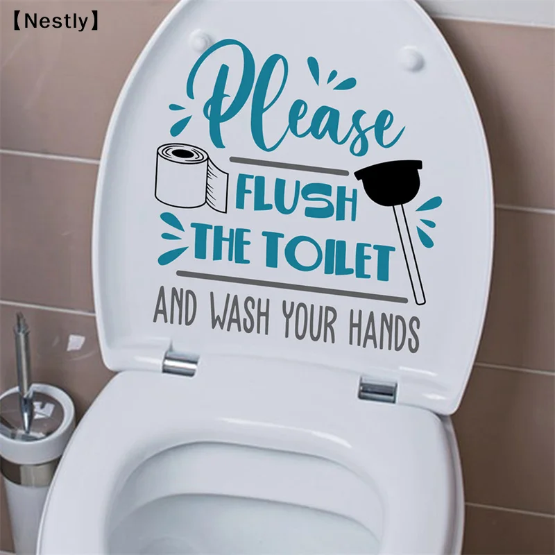 Flush The Toilet PVC Toilet Stickers Creative Washroom Toilet Stickers Removable PVC Waterproof Self-adhesive Decals〔Nest〕