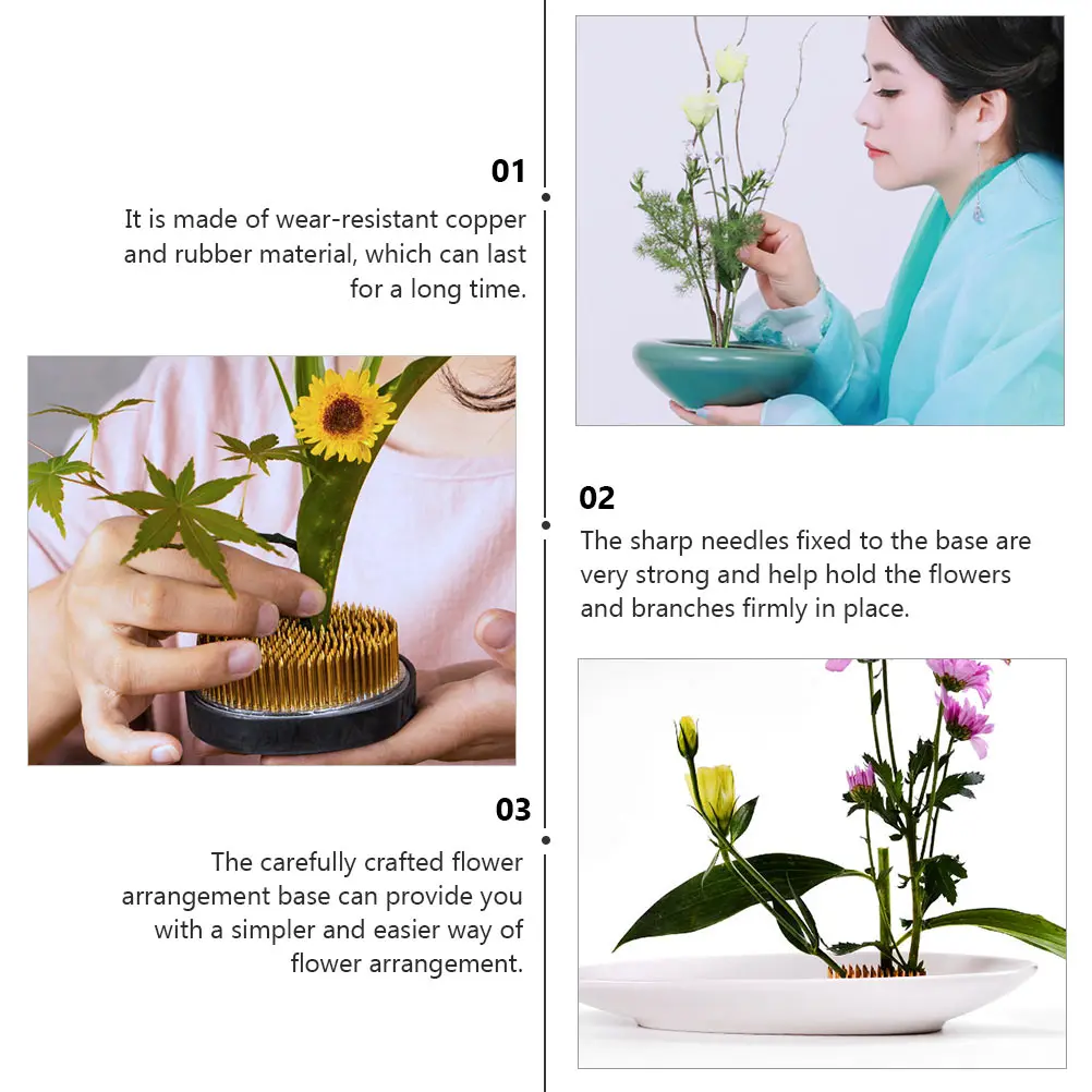 

Flower Arrangement Fixing Base Copper Needle Stand Durable Rubber Strong Needles Vase Protection Floral Fixation Tool For