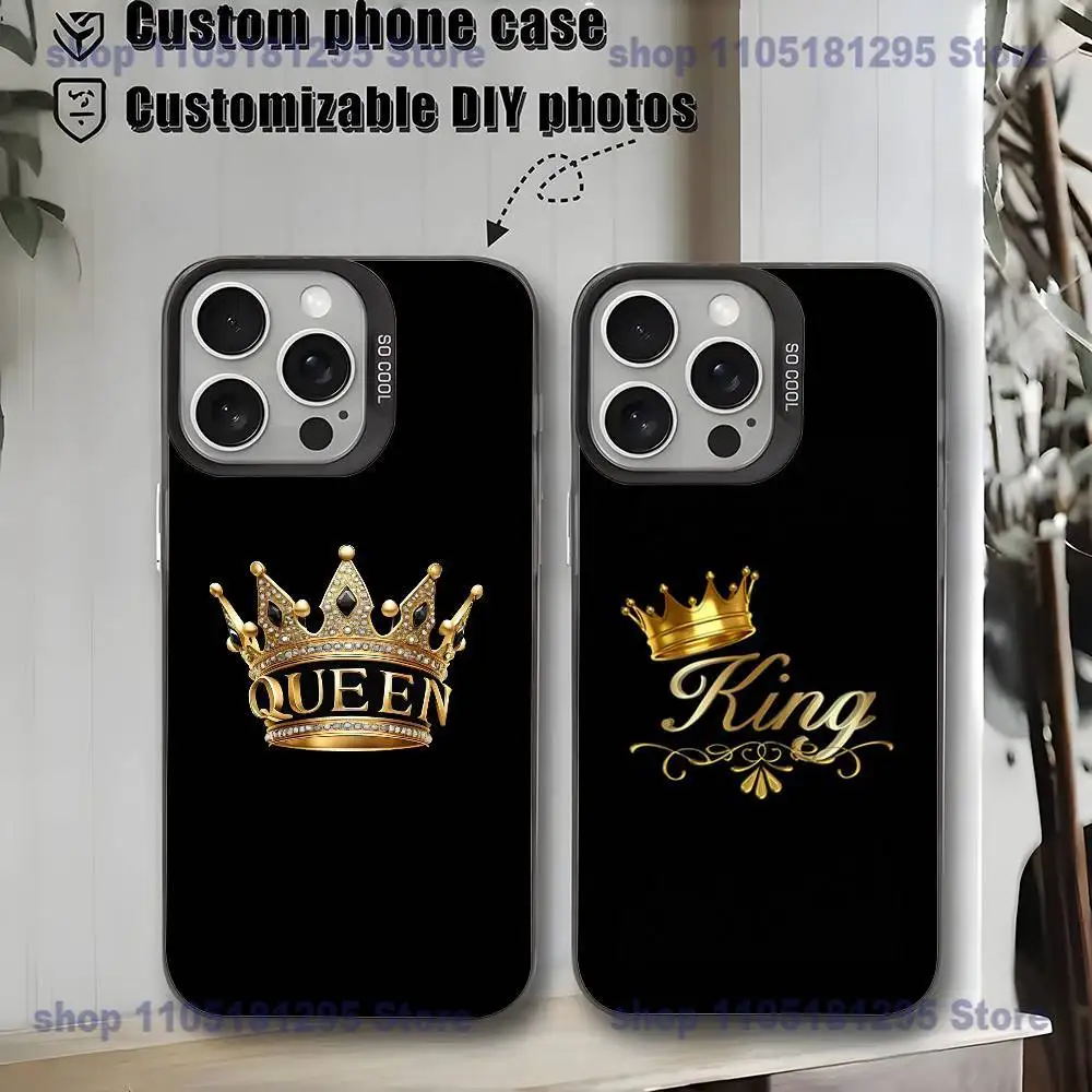 

King Queen Couple Silicone Phone Case For iPhone17,16,15,14,13,12,11,Mini,Pro,MAX,plus,Black Matte Shockproof Cover
