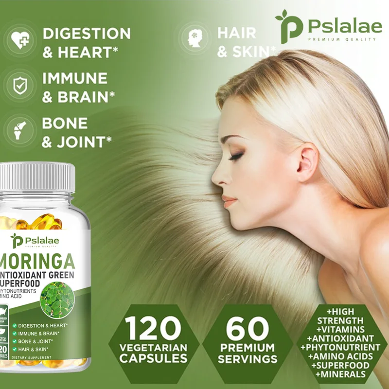 Moringa Capsules - Supports Immune System and Digestive Health, Boosts Energy, Promotes Metabolism, Antioxidant