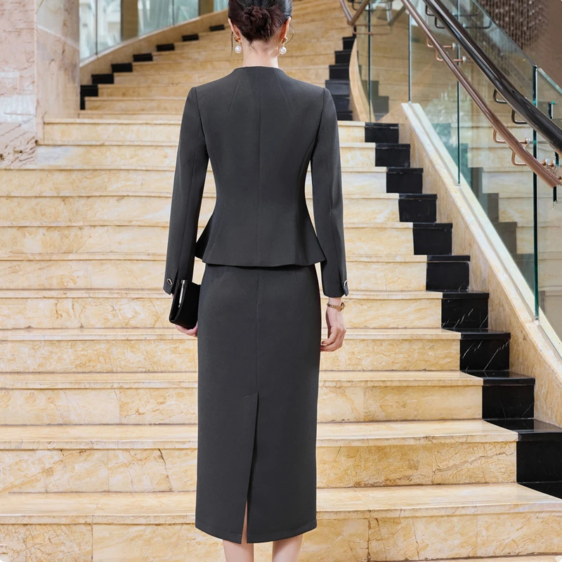 بدلة نسائية بيضاء بأكمام طويلة من NAVIU طقم مكتب سيدة أنيقة لمقابلة الأعمال وملابس العمل تنورة مكونة من قطعتين