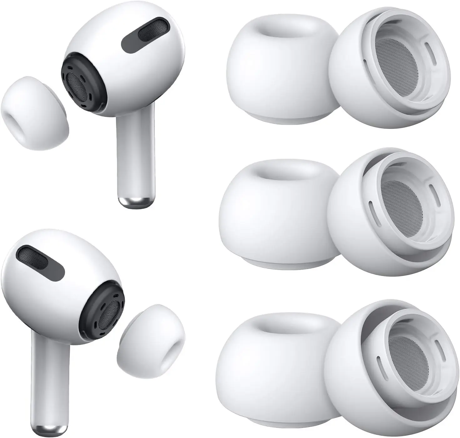 3 пары сменных насадок для Airpods Pro и 2-го поколения с шумоподавляющим отверстием (S/M/L)
