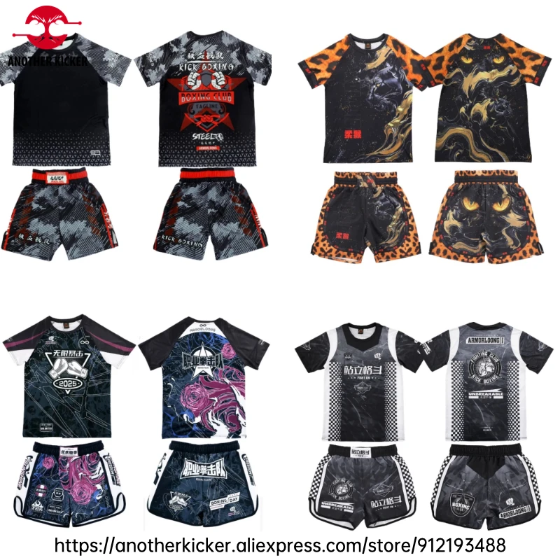 Muay Thai Shorts Tiger Print Quick Dry Fighting Kickboxing Pants MMA T Shirt Boxing Uniform Gym Martial Arts Training Clothing