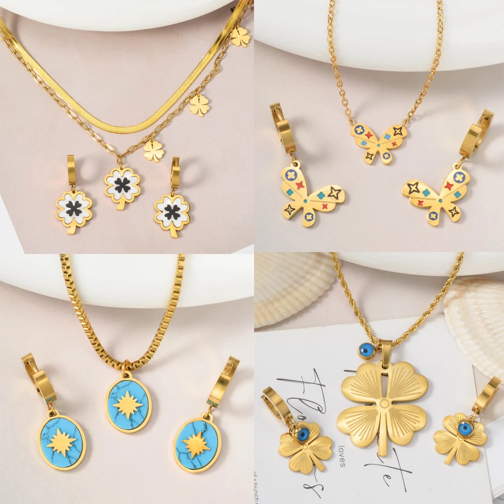 

Cosmic Planet Necklace Earrings Set Women's Stainless Steel Necklace Drop Earring Jewelry Accessories Daily Wear Gifts