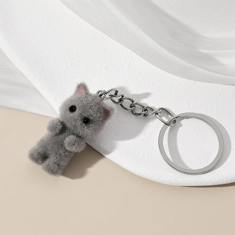 Niedliche 3d Flock ing Kätzchen kleinen Bären Schlüssel bund Harz Katze Paar Handy Anhänger Auto Schlüssel ring Kopfhörer Rucksack Charms Tasche Dekor