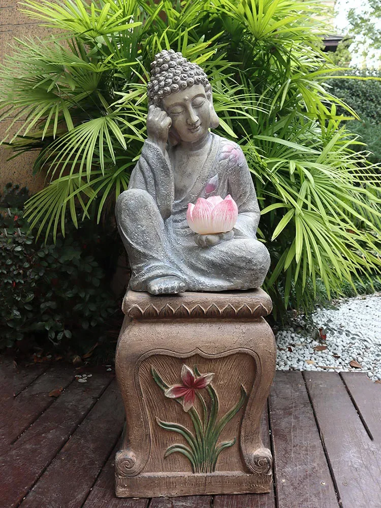 Imagem -04 - Outdoor Zen Buddha Estátuas Decoração do Jardim Quintal para Country House Pomar e Jardinagem Lâmpada Solar Escultura Ornamentos Artesanato