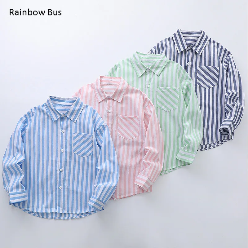 

Boys Shirts Children's Top Clothing Unisex Shirts 100% Cotton Striped Kids Long-Sleeved Student Formal Girls Shirt 110-160cm