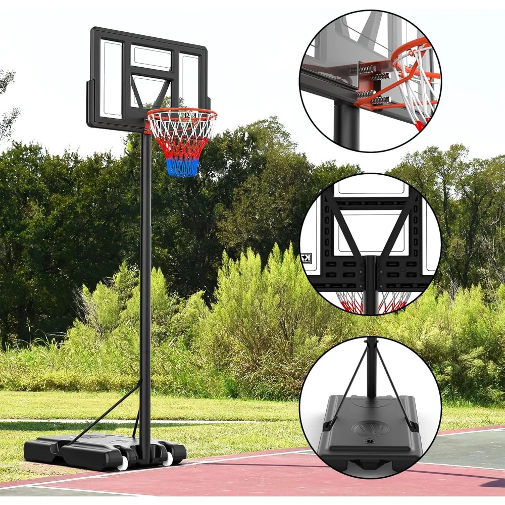 高さ調節可能なバスケットボールゴール - ポータブル屋内外兼用、全年齢対応、長さ44インチ、高さ4.3フィートから10フィート、ジュニアから大人まで