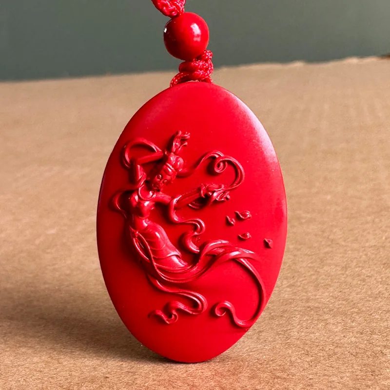 

Red Vermilion Avalokitesvara Pendant, Flying Fairy, Scattered Flowers, Chang'e, Auspicious Celebration, Often Used Pendant