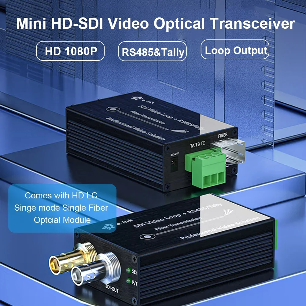 Mini-type 3G-SDI to Fiber Converter with Tally or Reverse RS485