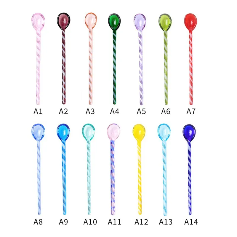 1Pcs High Borosilicate Glass Stirring Spoon Cocktail Stirrer Sticks Colored Glass Stirring Rod Long Handle Juice Coffee Spoons 