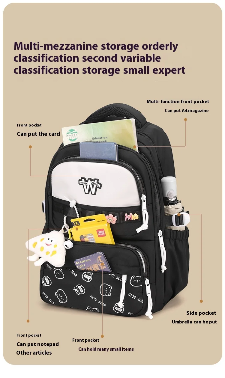 elementary school student bag accessories bookbag cute cartoon school backpack set for girl cute campus large fashion backpack