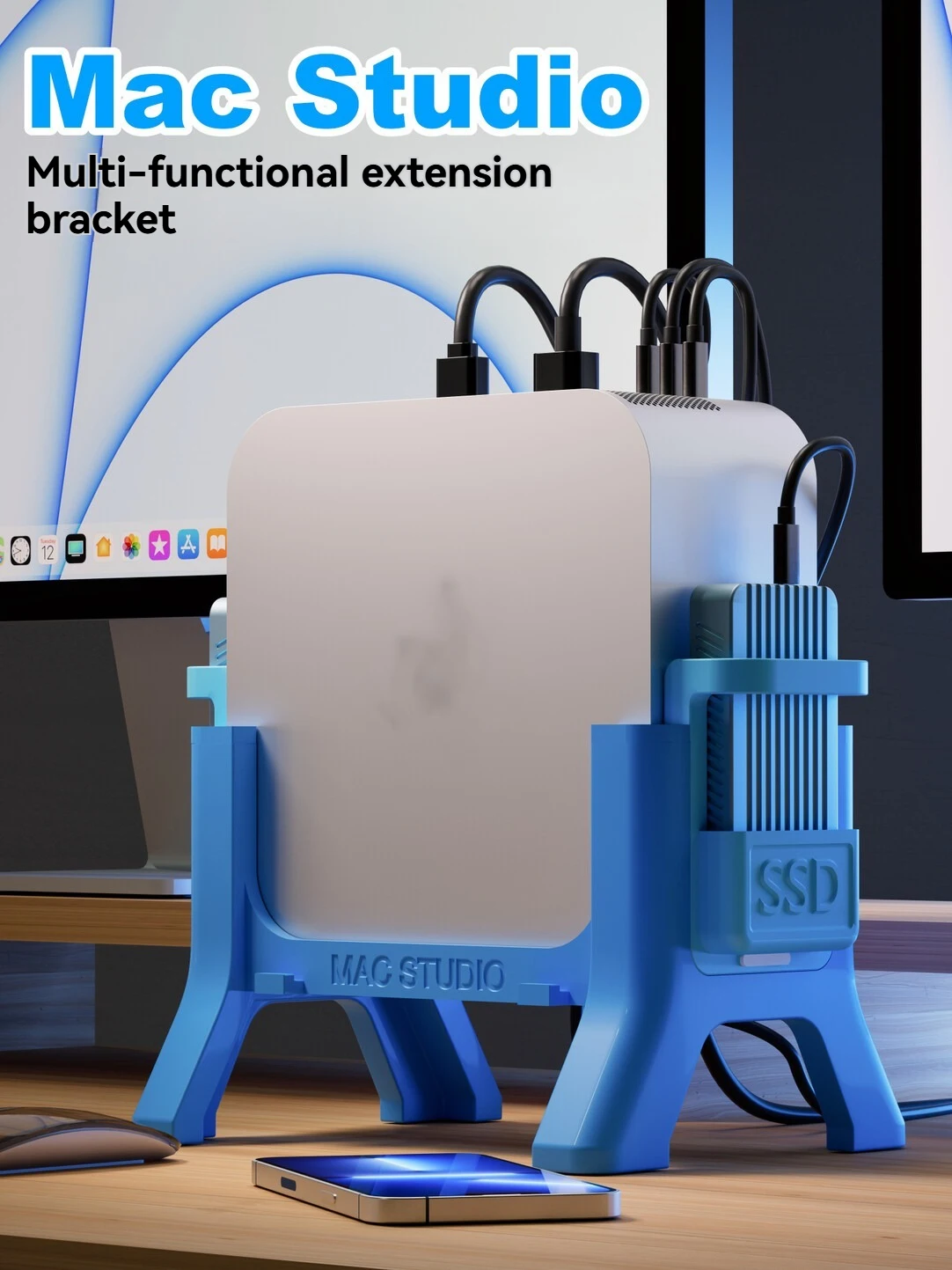 Suitable for macstudio stand multi-function station type, can be used as a mobile phone and ipad stand, original design + 3d pri