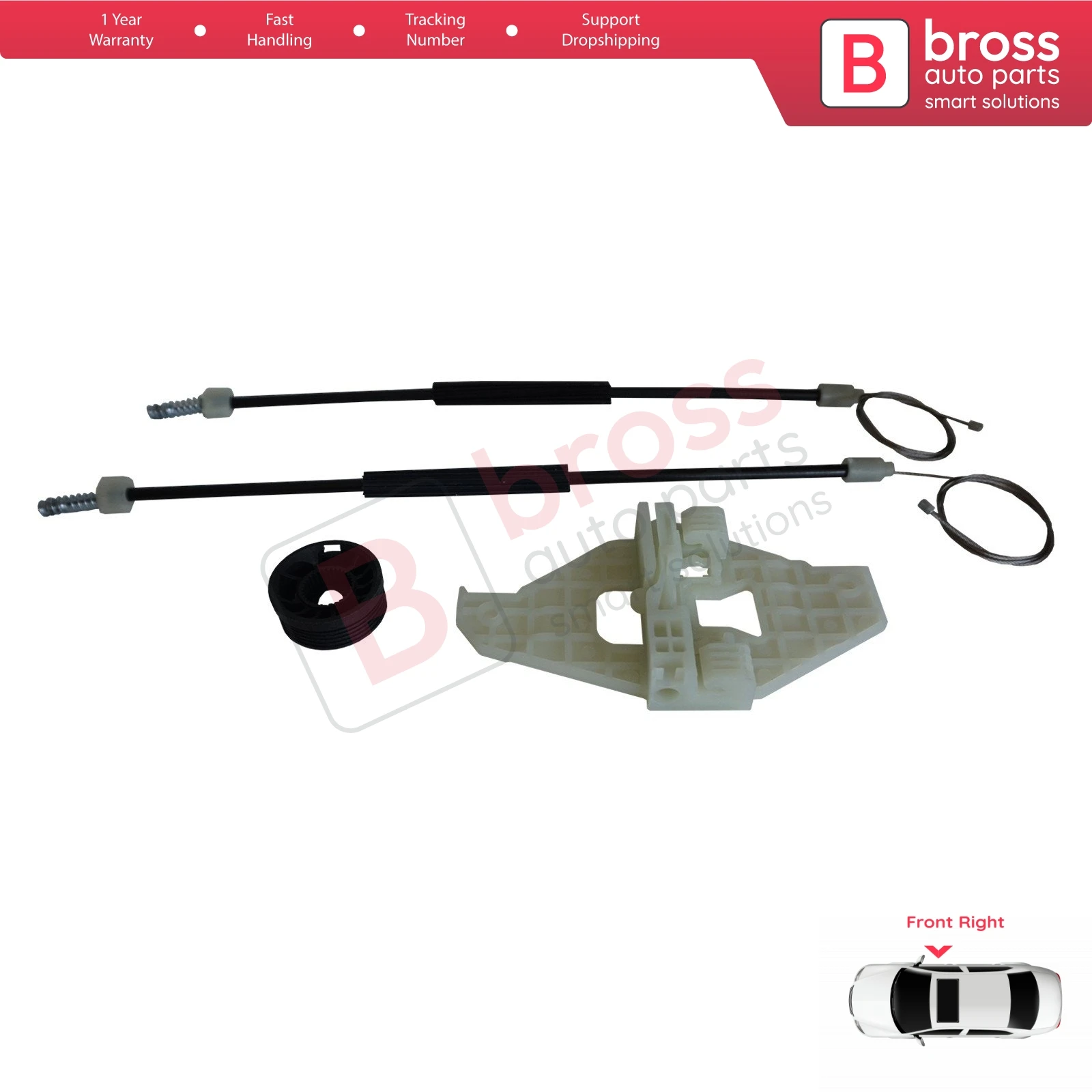 Bross BWR5278 Power Window Regulator Window Lifter Repair Set Front Right Door 9677416880 for Citroen C-Elysee Peugeot 301