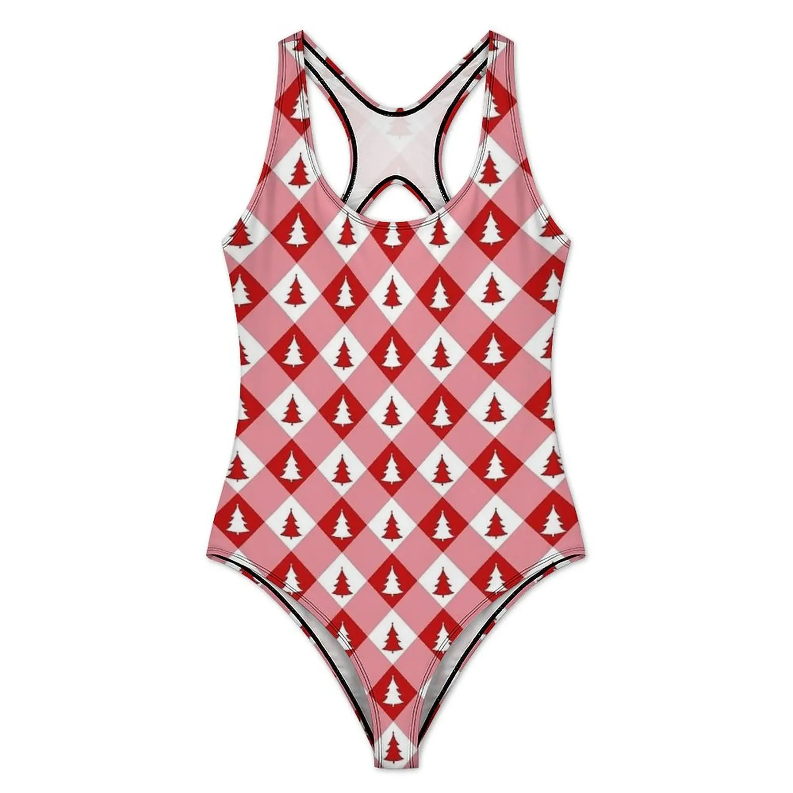 Christmas Tree Swimsuit White And Red Plaid Push Up Swimwear One-Piece Holiday Surf Bathing Suit Bodysuit Sexy Graphic Beachwear