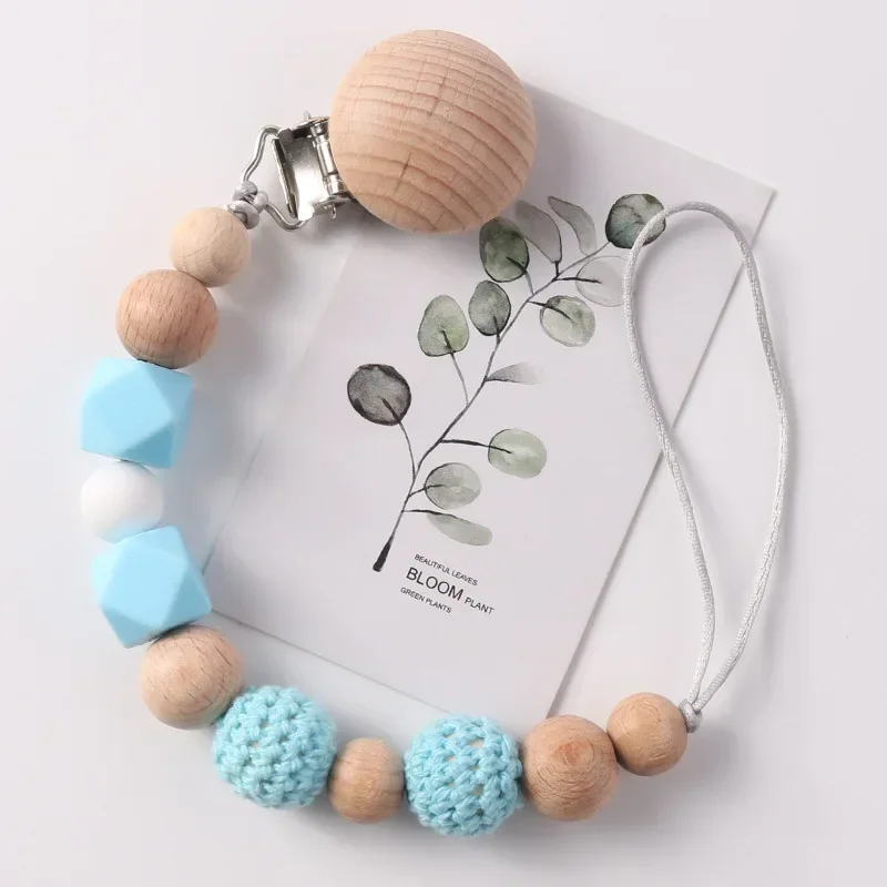 New Baby Pacifier Clips Silicone Crochet Beads Soothe Teethers Toys Dummy Nipple Holder Anti-drop Clip Chain Newborn Chew Gift