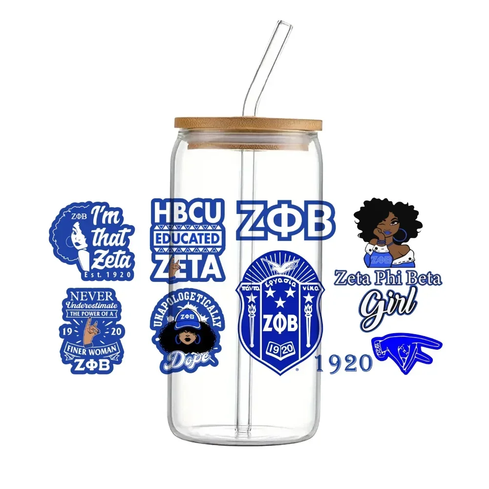 11x24cm Zeta Phi Beta Sorority ZFB Prinred UV DTF Printed Wrap Sticker for Cup Glass Can Waterproof 16oz Sticker