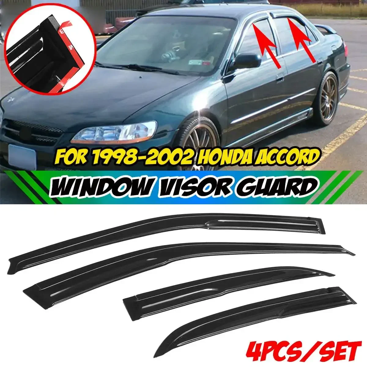 4x Car Side Window Visor Guard Vent Black For Honda For Accord 1998-2002 Window Wind Deflectors Window Weatherproof Deflector
