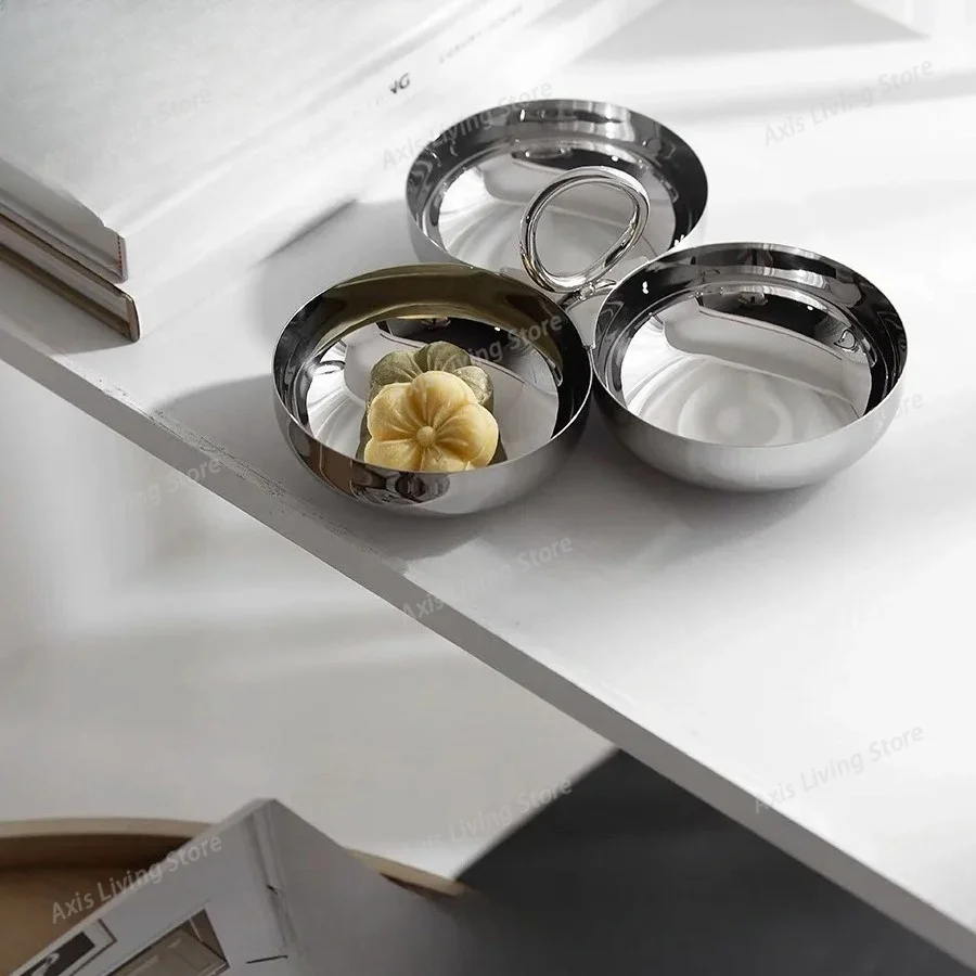 

Stainless Steel 3-compartment Serving Bowl Round Snack Dish Side Plates for Serving Appetizer Pickle Toppings Condiments