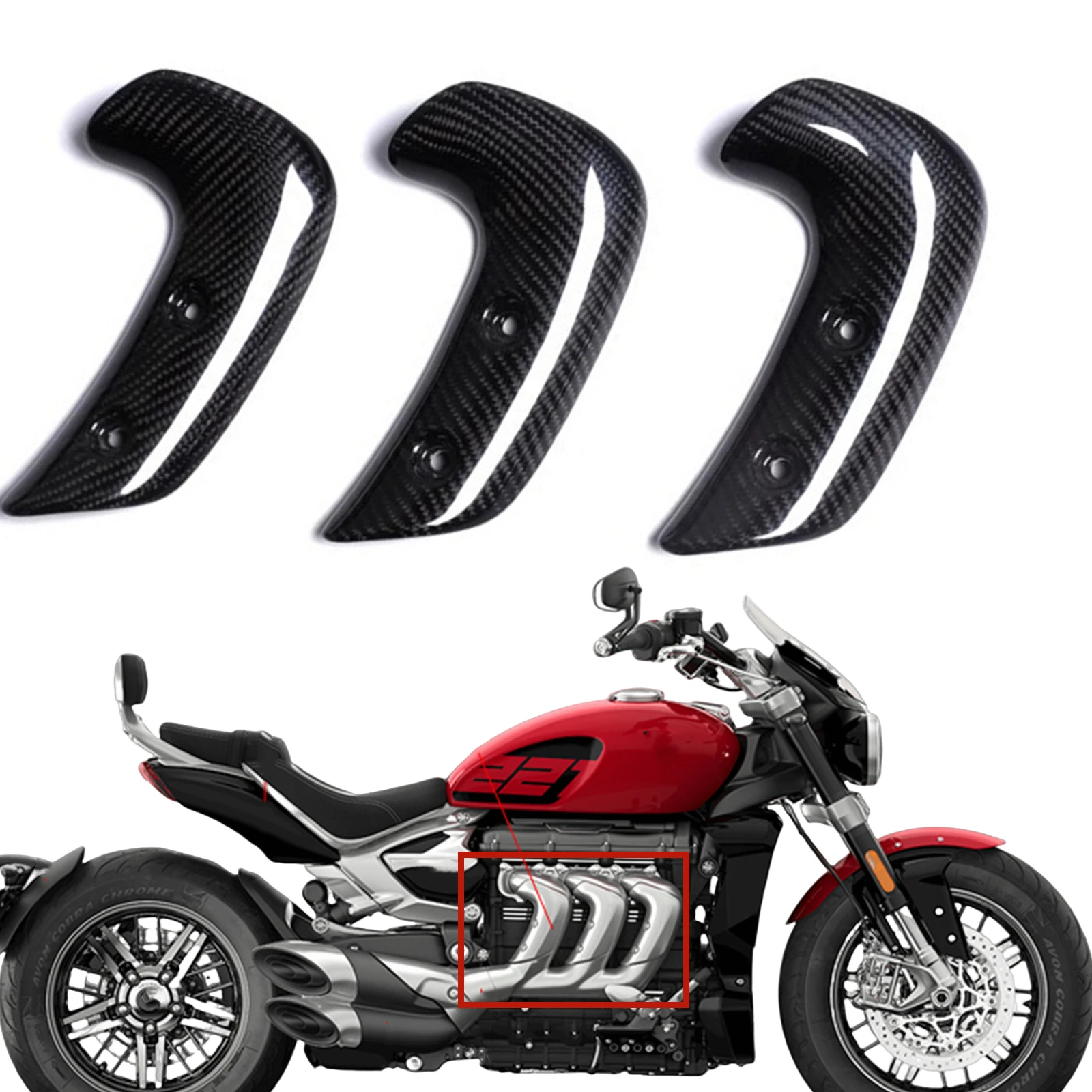 3PCS Motorcycle Carbon Fiber Side Exhaust Cover Heat Shield For Triumph Rocket 3 GT 2020