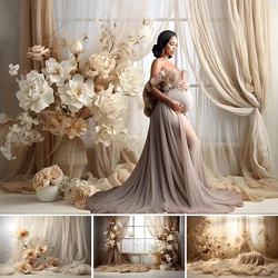 Vintage Room Photography Background Window Curtain Flowers Adult Birthday Custom Pregnant Portrait Decor Backdrop Photo Studio