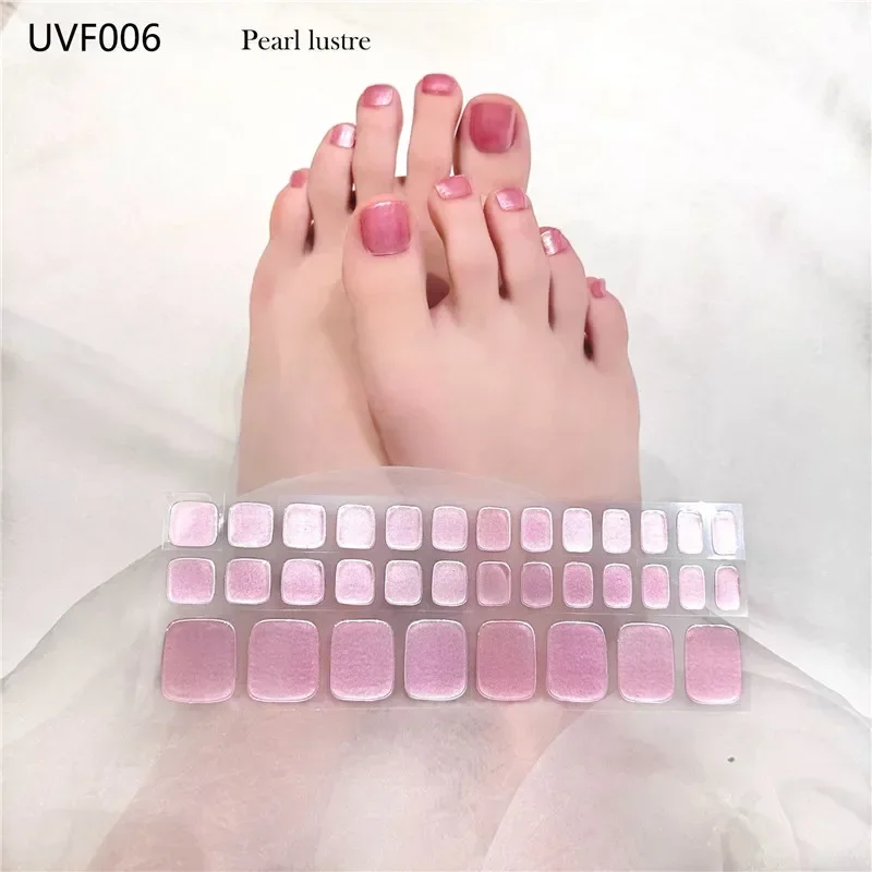 22/34Tips Nude UV Semi-Cured Gel Nail Patch Slider Adhesive Toe Beauty Gel Sticker Long Lasting Full Cover Gel Toe Nail Sticker