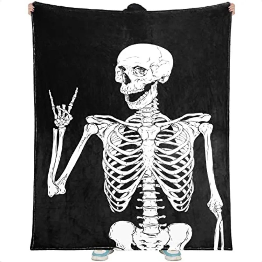 

Rock and Roll Skull Blanket Halloween Skeleton Throw Blankets 60 x 50 Inches Goth Blanket Music Flannel Soft Skulls Gift for Ho