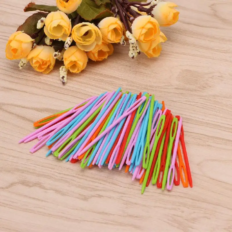 100Pcs Children Colorful Plastic 7cm Needles Tapestry Binca Sewing Wool Yarn DIY