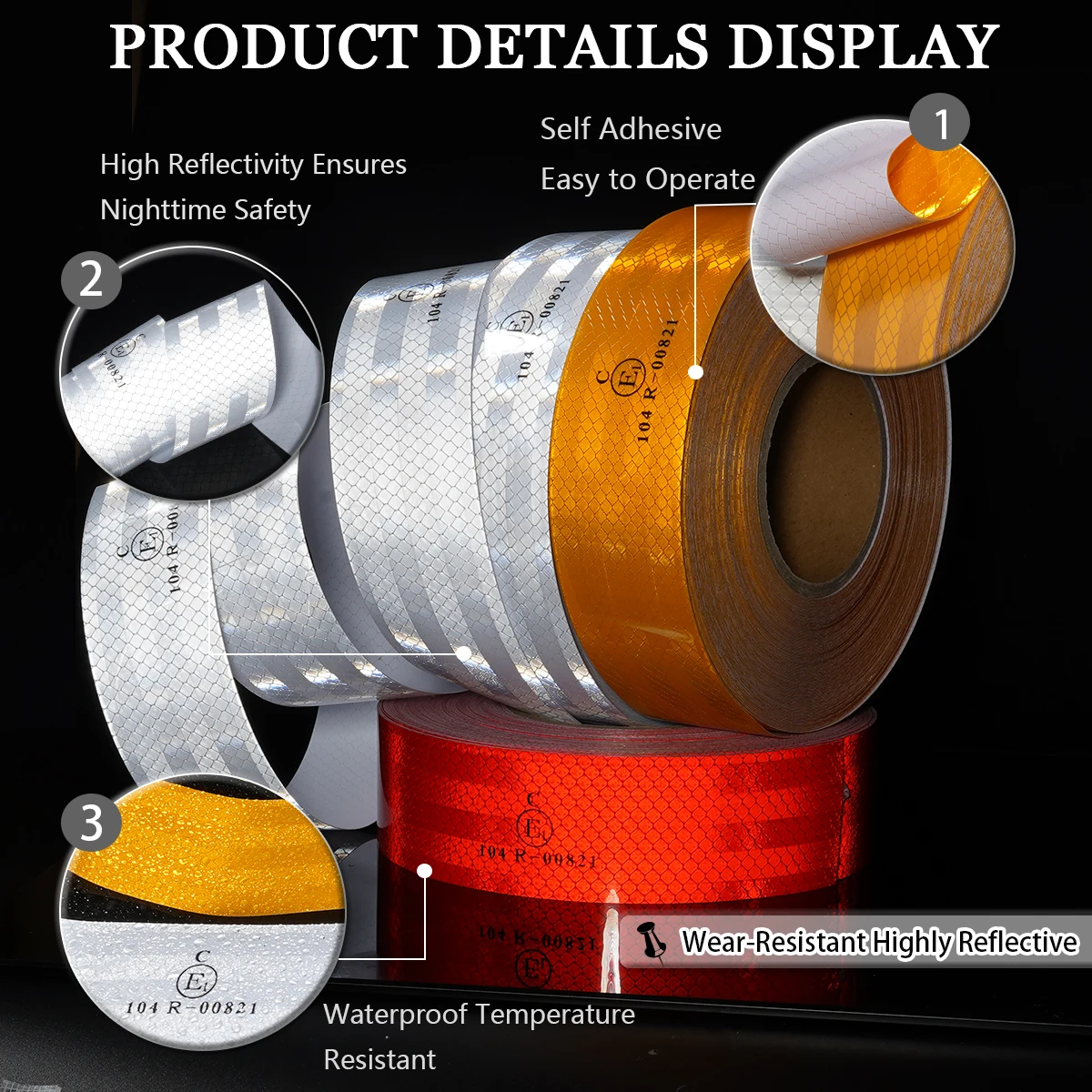 2Rolls 104R High-Strength Reflective Warning Tape Durable Self-Adhesive Suitable for Trucks Bicycles Trailers Warning Stickers
