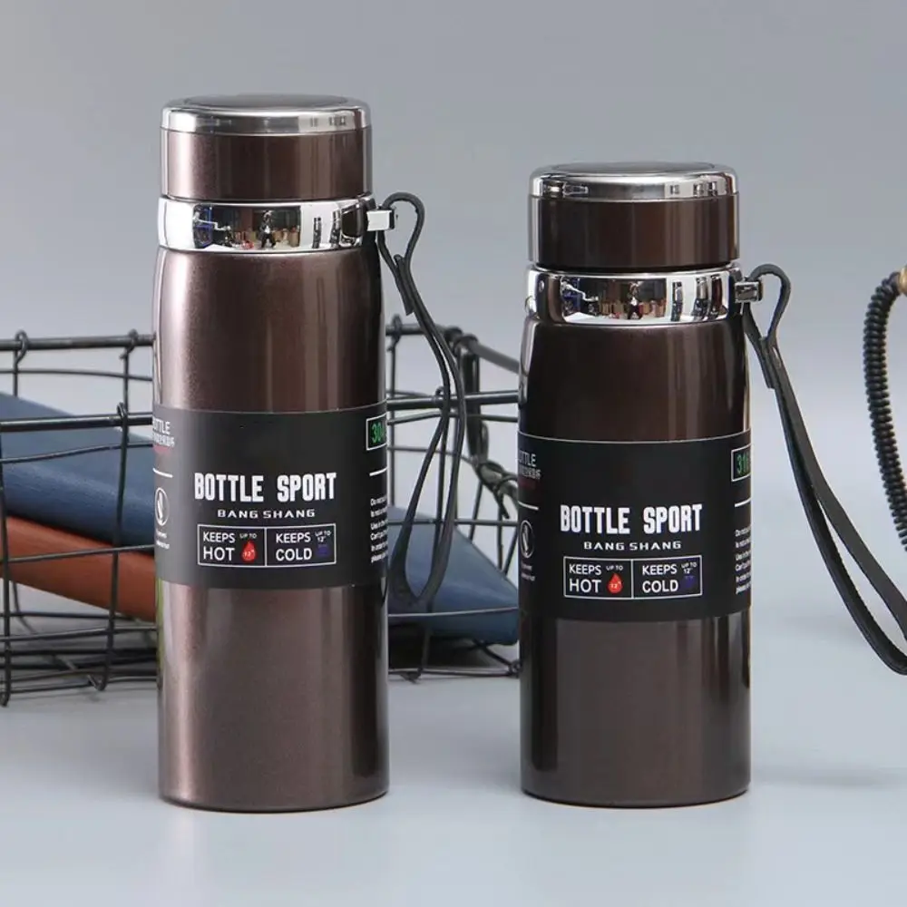 

800/1000ML Thermal Water Bottle Large-capacity Double Layer Vacuum Flask Anti-slip Bottom with Hanging Rope 'Insulated Cup Car
