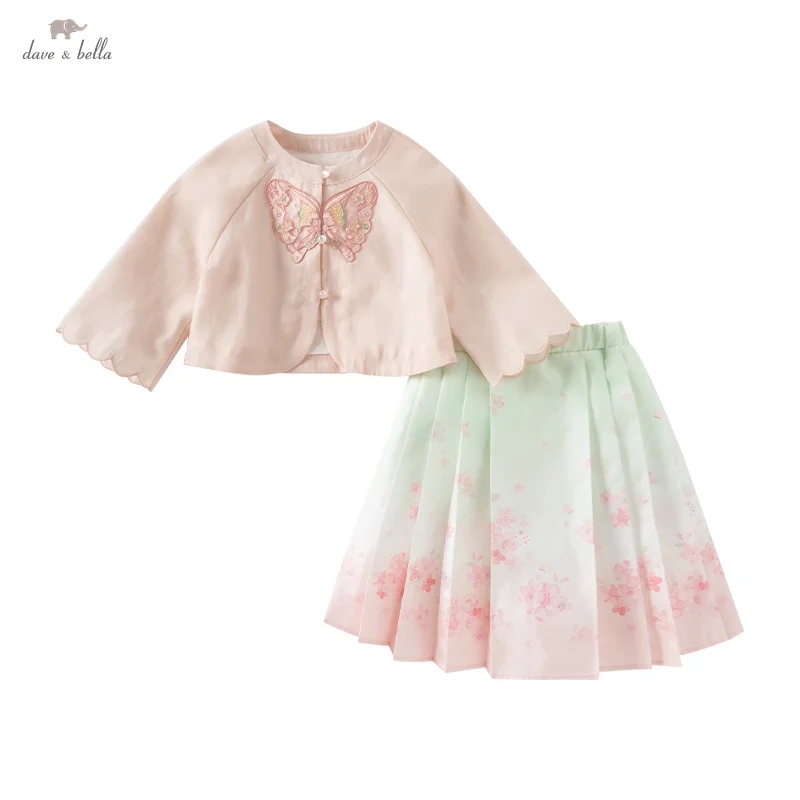 Dave Bella Children Skirt Set Girls Baby Two-Piece Set Princess 2024 New Spring Fashion Casual Gradient Color Elegant DB1251062