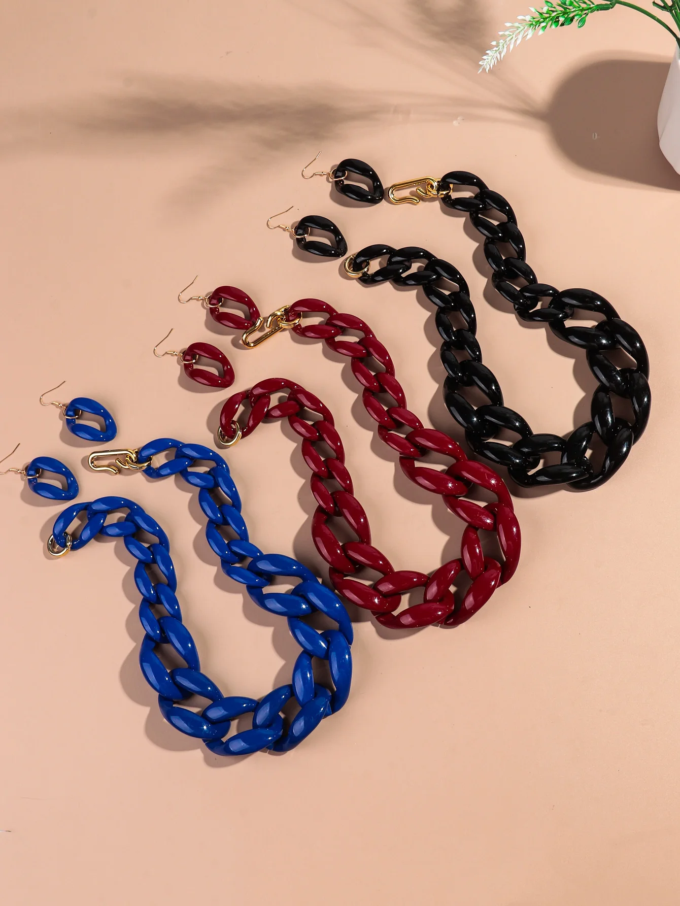 Neue Punk Big Link Acryl Halsband Ohrringe Set für Frauen Männer Vintage Chunky Kette Halsketten Erklärung Partei Schmuck Geschenke – Detail 9
