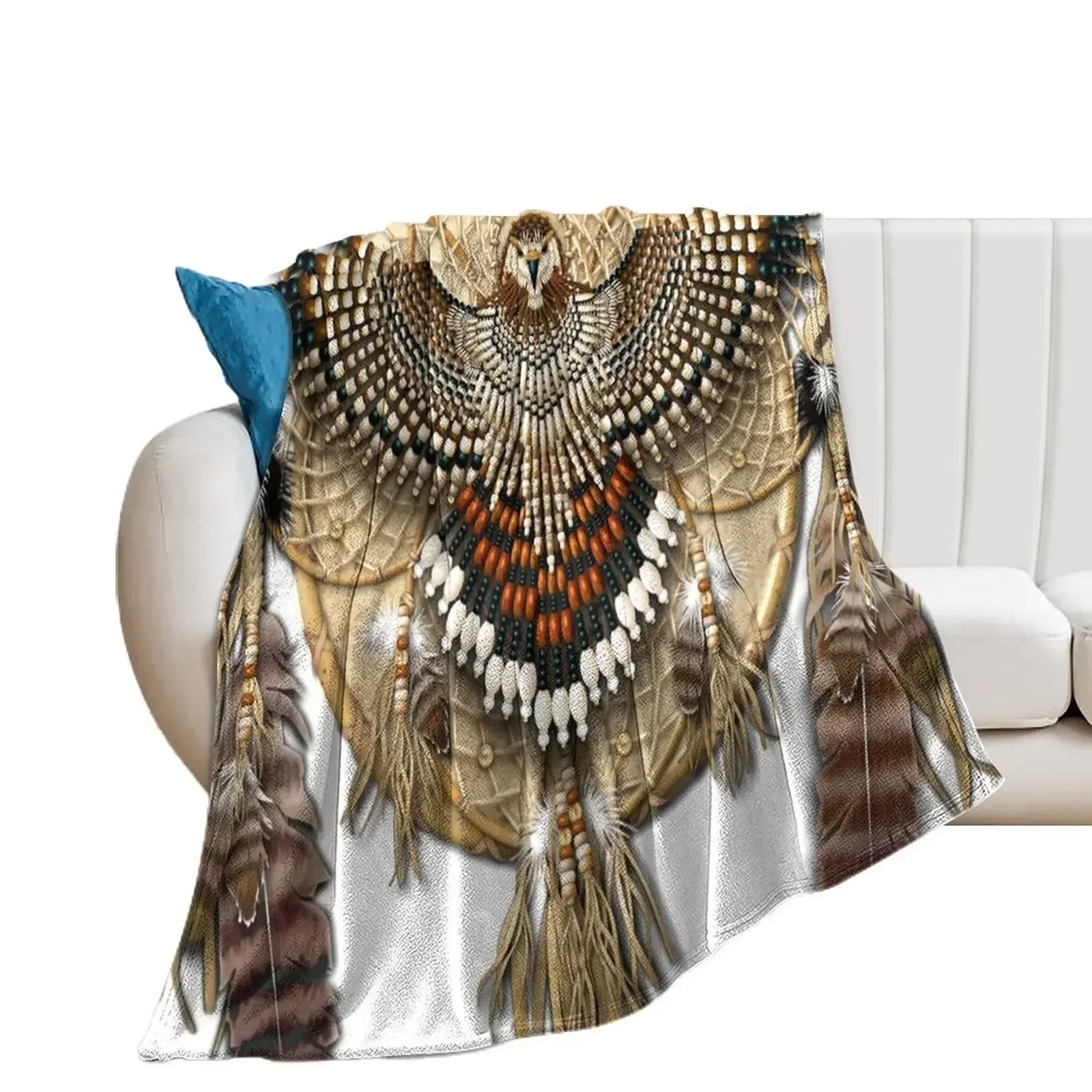 Red-Tail Hawk Dreamcatcher Mandala Throw Blanket Single wednesday Luxury Designer Flannel Fabric Blankets