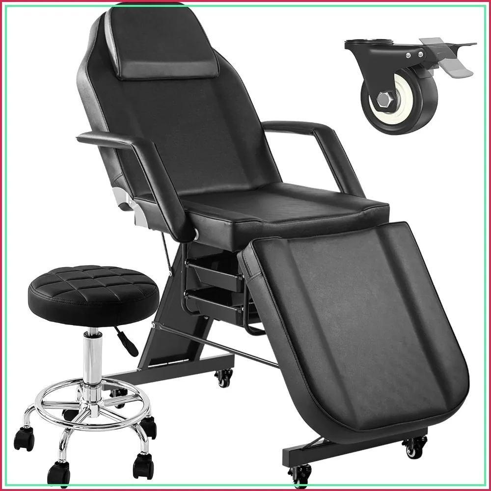 Tattoo Chair with Wheels Facial Tattoo Client Bed for Esthetician