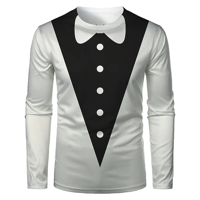 Realistic Suit Tuxedo 3D Print Pattern T Shirts Men Long Sleeve Casual Fashion T-shirt Sweatshirt Breathable Streetwear Tshirt image 3