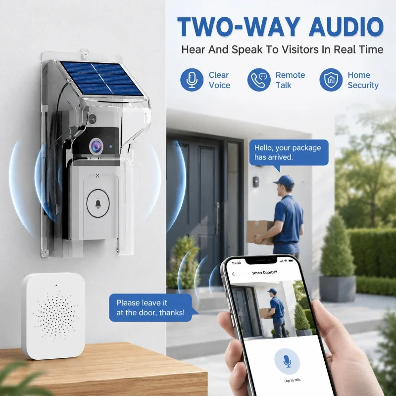 Smart Home Video Doorbell Solar Charging Rainproof Shell Two‑Way Audio Night Vision Outdoor Security Camera Kit