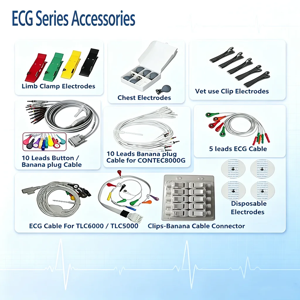 CONTEC EKG Cable3 12 10 Leads Button / Banana ECG Cable For ECG 80A/90A ECG 100G/300G/600G/1200G  8000G Tlc6000 Tlc5000 Tlc9803