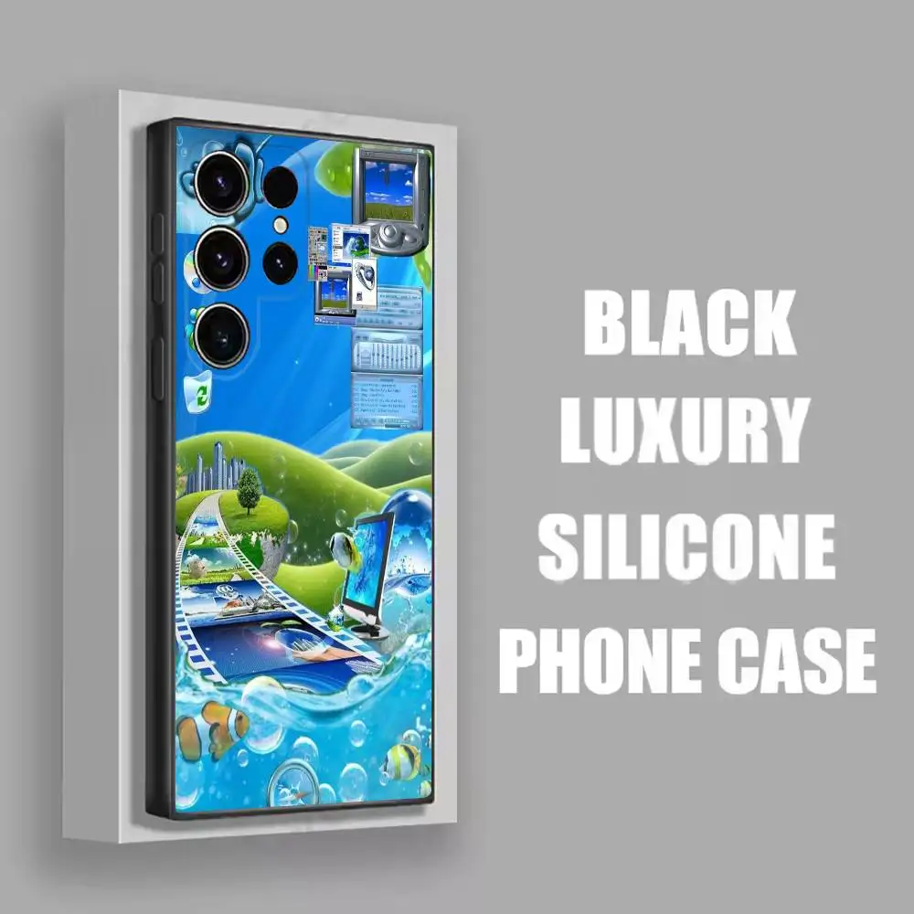 F-Frutiger Aero Fish Cat funda de teléfono para Samsung S25,S24,S20,S22,S23,S30,S21,5G,Fe,Lite,Ultra,Plus carcasa negra