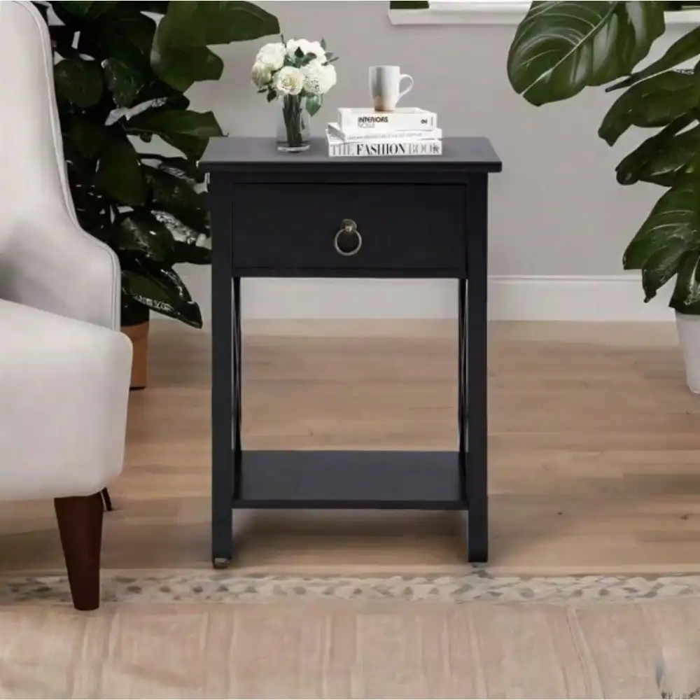 

12 in. Rectangle End Table with Drawer and Shelf Solid Narrow Side Table For Bedrooms Ideal For Small Spaces