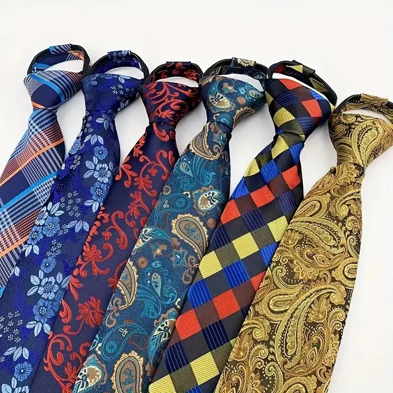 8 cm Herren-Krawatte, vorgebunden, Business, Hochzeit, leicht zu tragen, Krawatte mit Reißverschluss, faul, vorgebunden, koreanischer Stil, gestreiftes Design, Damen-Krawatte