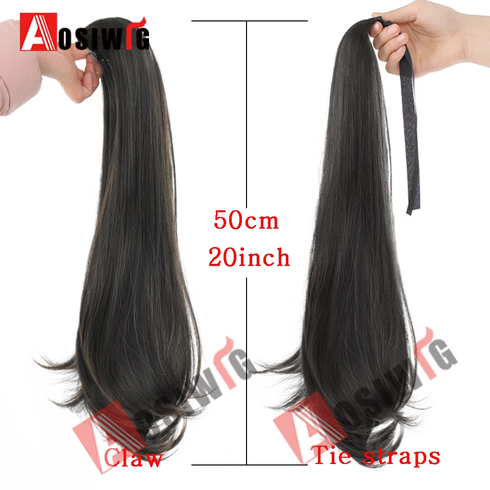 AOSI 20inch Synthetic Long Curly Ponytail Hairpiece Wrap Around Hair Extension Black Ombre Blonde Pony Tail Hair Extensions