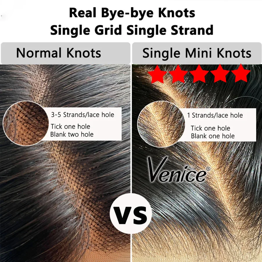 Venice 5x5 HD Lace Closure Single Mini Bye bye Knots 2x6 Real HD Lace Virgin Human Hair 0.1 mm Pre Plucked Hairline Single Knots