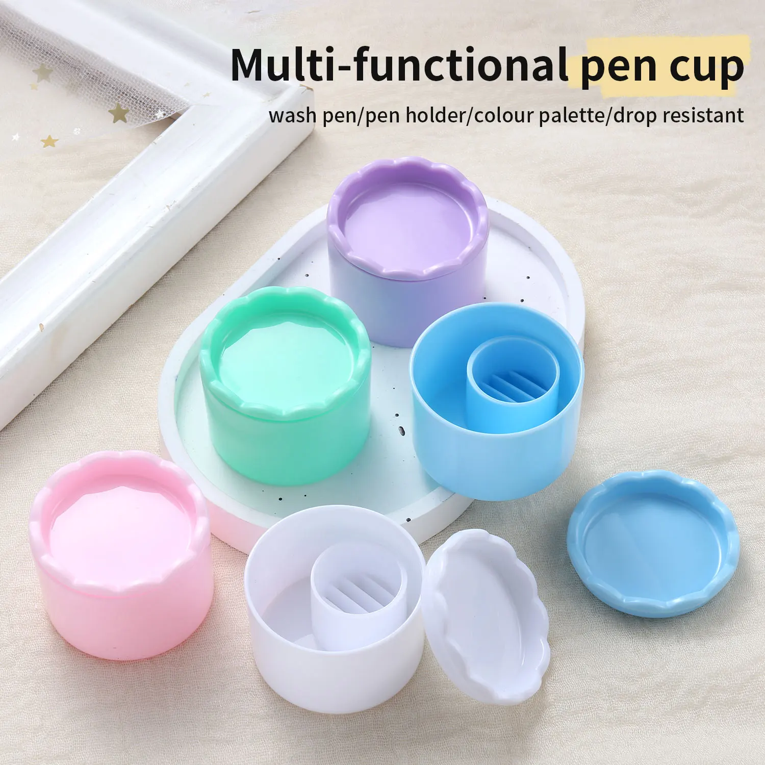 Multi-Use Nail Tool Holder Cup with Dual Use Lid Brush Stand Palette Separate Cleaning Ridges for Nail Art brush UV Acrylic Gels