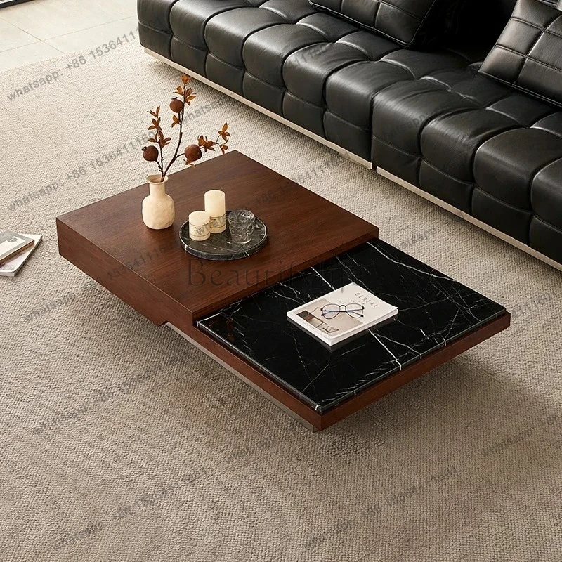 

New designer retro style irregular rectangular walnut living room small apartment marble coffee table