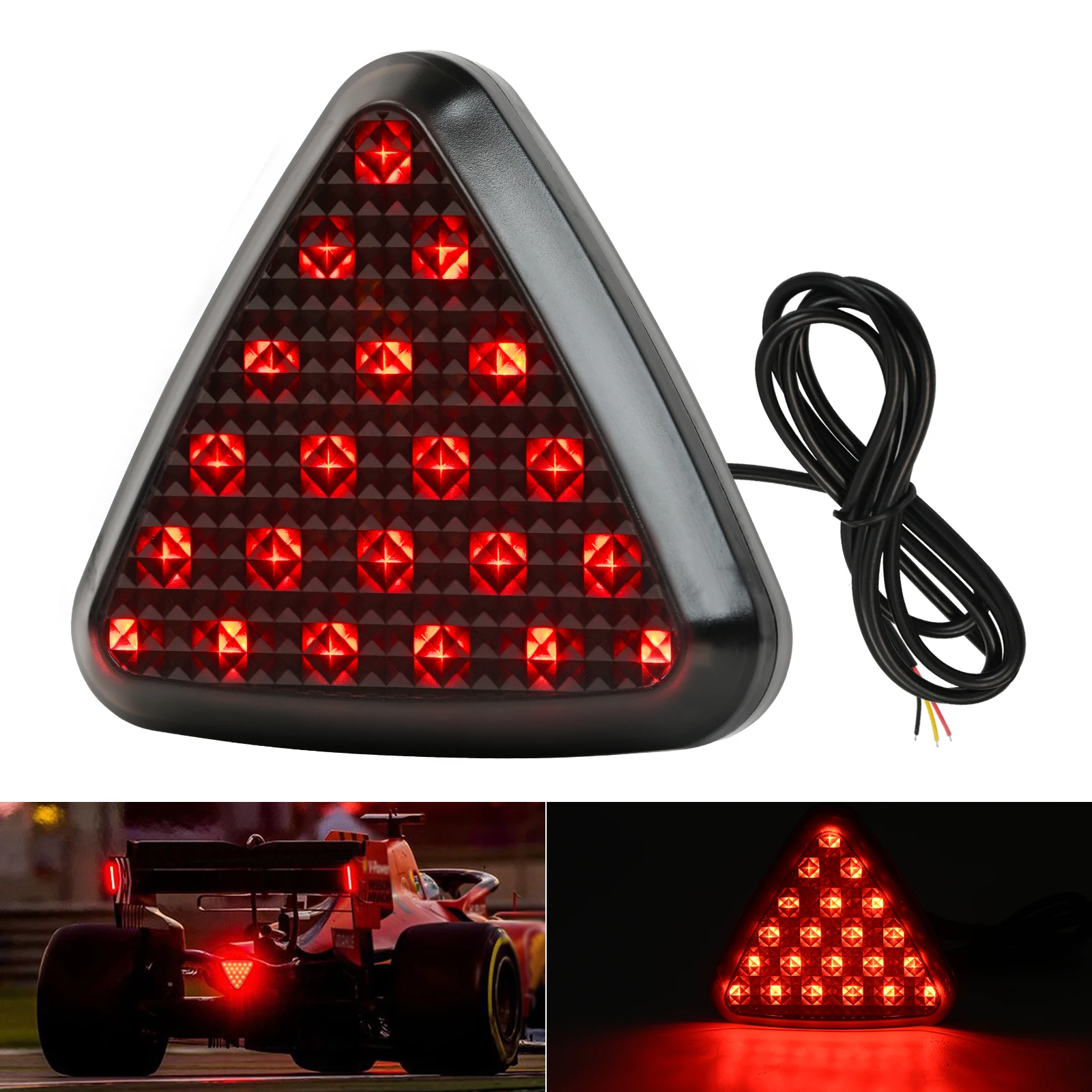 Universal 12V Smoked Car Motorcycle LED Stop Tail Signal Lamp F1 Triangle Brake Flash Rear Bumper Strobe Fog Lamp Warning Light