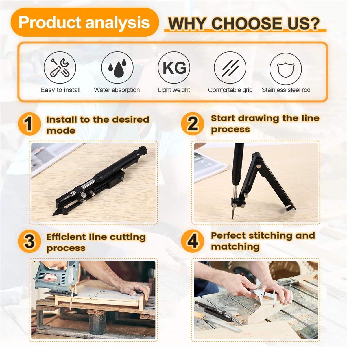 Multi-Function Construction Pencil - Multi-Function Scribing Tool, DIY Woodworking Scribing Measurement Tool Vogue