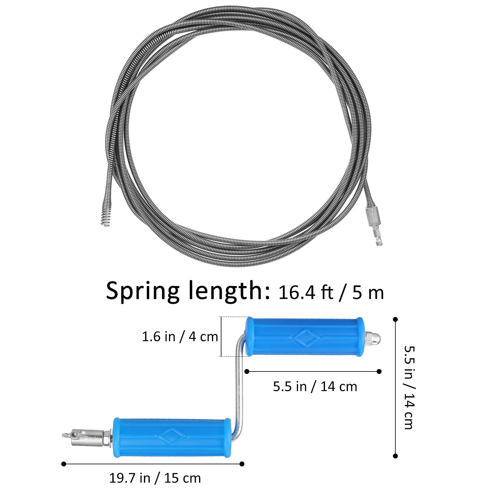 5M Drain Auger Heavy-Duty Steel Wire Plumbing Auger for Sink Shower Toilet Clogs Hair Debris Removal Flexible Spring Grabber