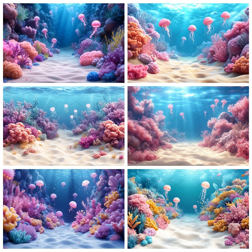 

Underwater World Coral Jellyfish Photography Boys and Girls Birthday Party Background Portrait Photography Photo Studio Supplies