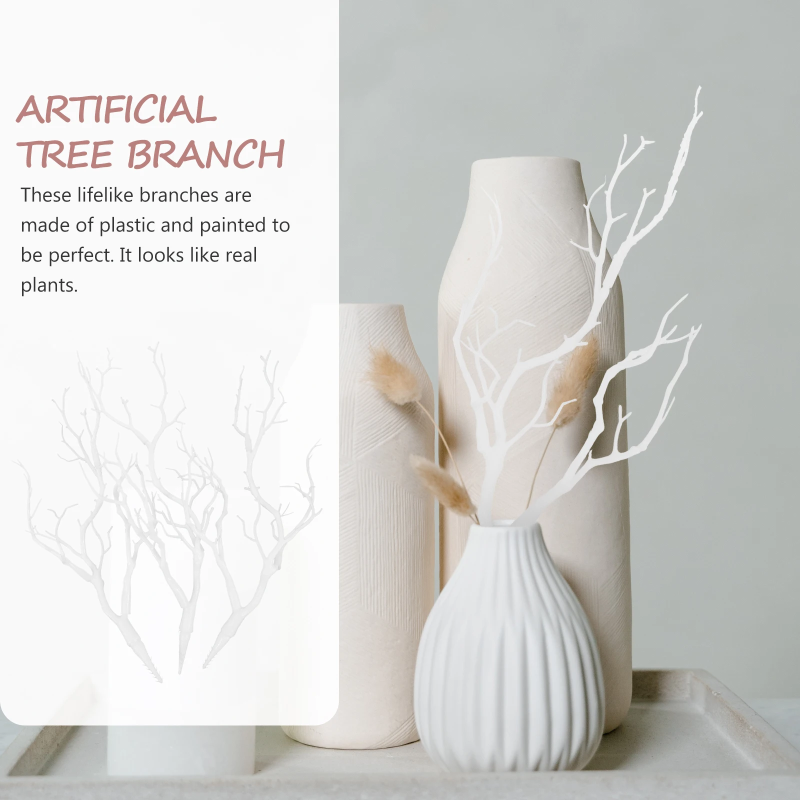 

3pcs Artificial Dried Tree Plastic Fake Branches Similar To Real Plants Wedding Celebration Festival Decorations White Vase Home
